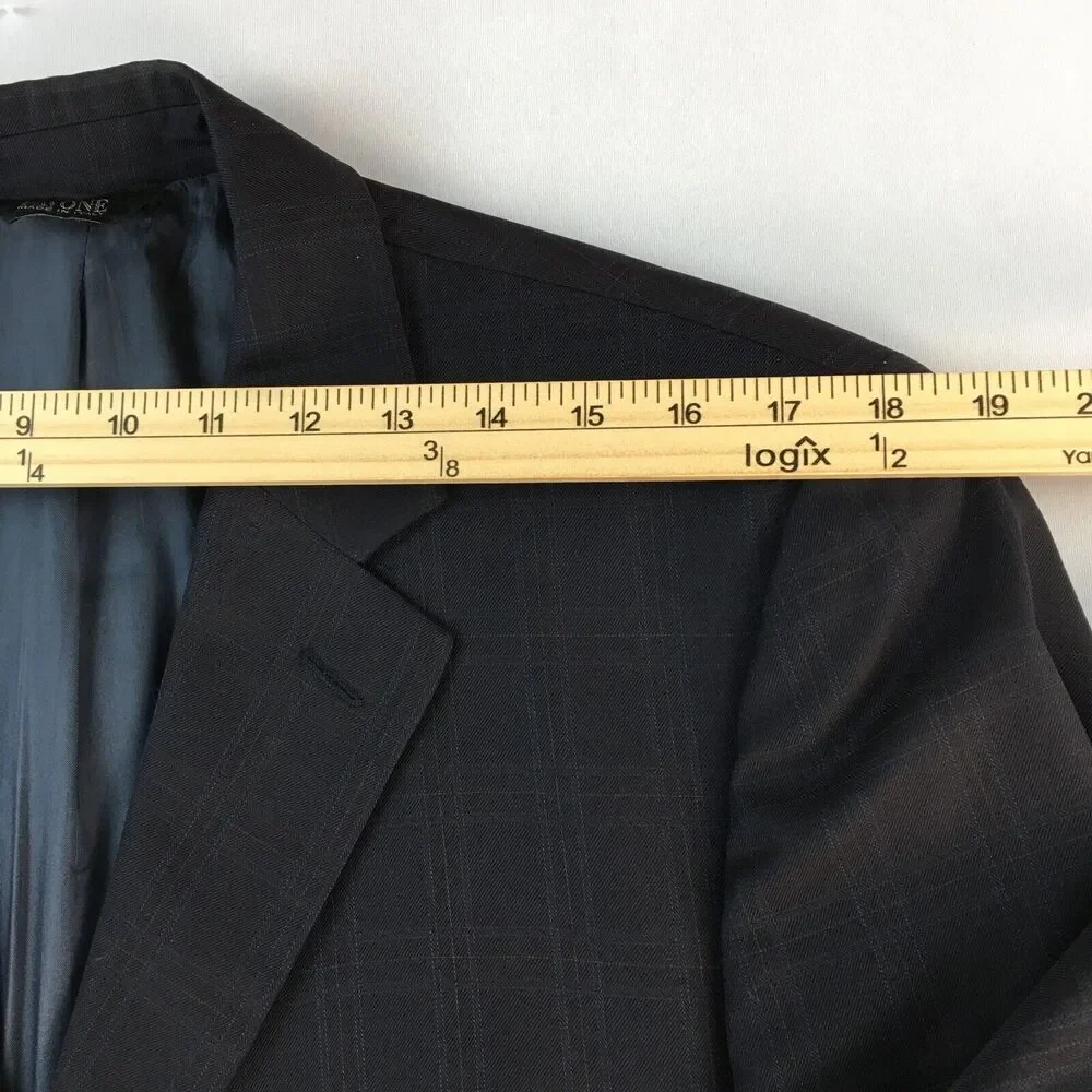Pavone Zignone Worsted Wool Blue Plaid Suit Jacket 2 Buttons Mad in Italy Sz 42R